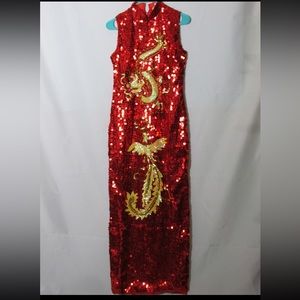 🧧 Dragon & Phoenix Sequined Chinese Qipao Cheongsam dress